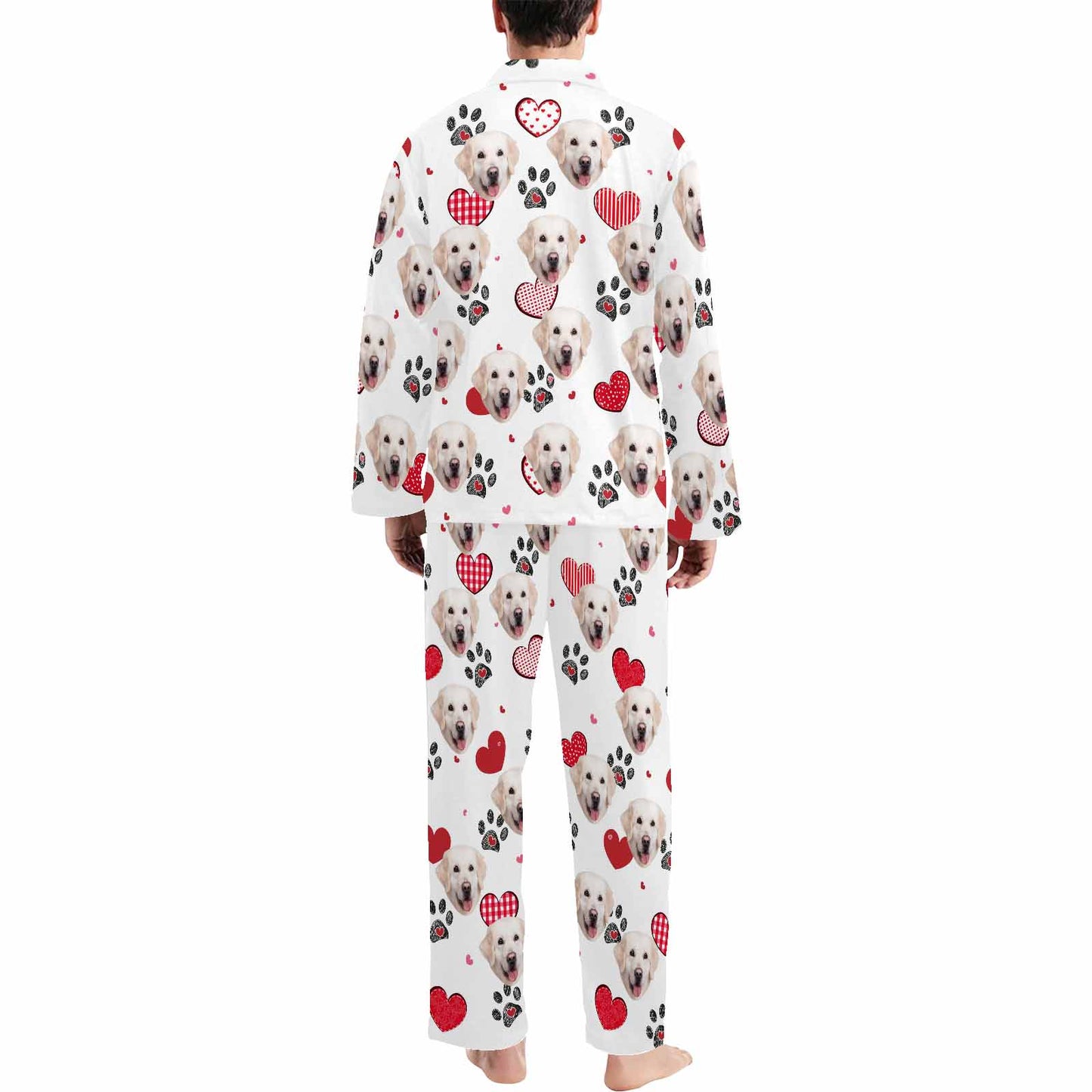 Custom Face Pajamas Heart&Pet's Footprint Sleepwear Personalized Men's Long Pajama Set