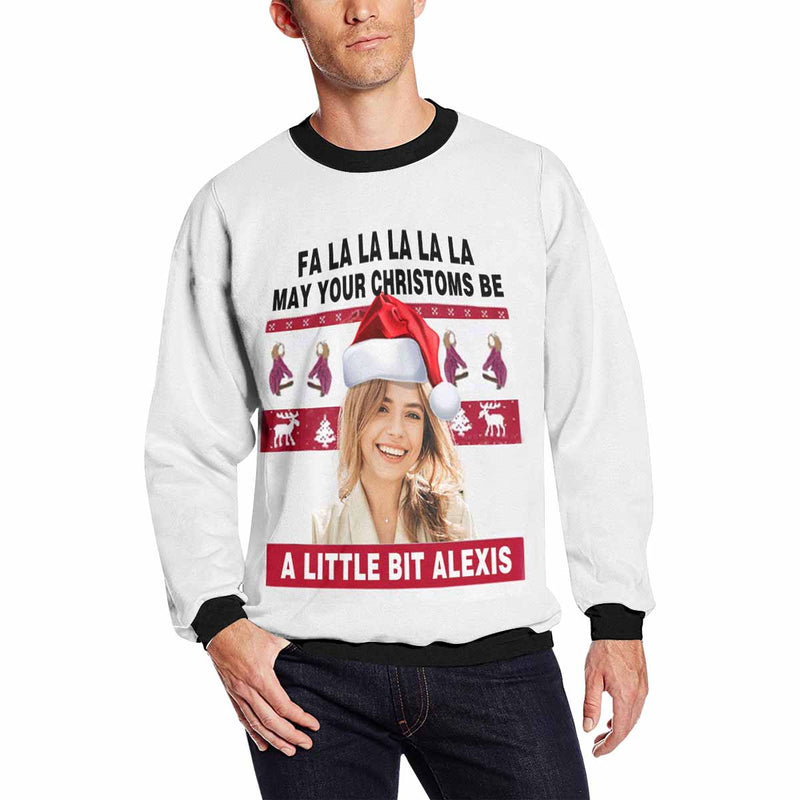 Personalized Christmas Hat Sweater With Face, Custom Photo Men's All Over Print Crewneck Sweatshirt