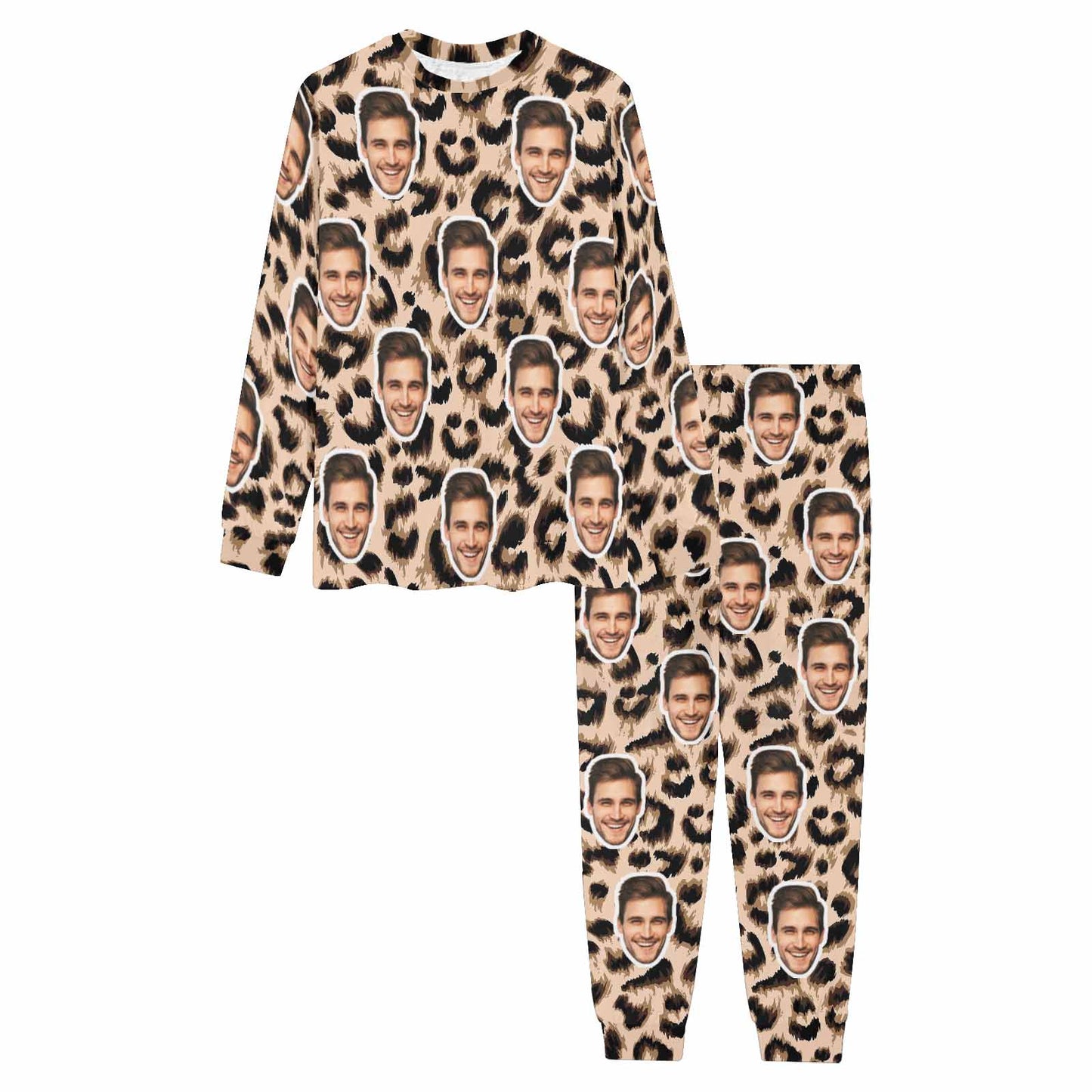 Custom Face Leopard Men's Long Pajama Set