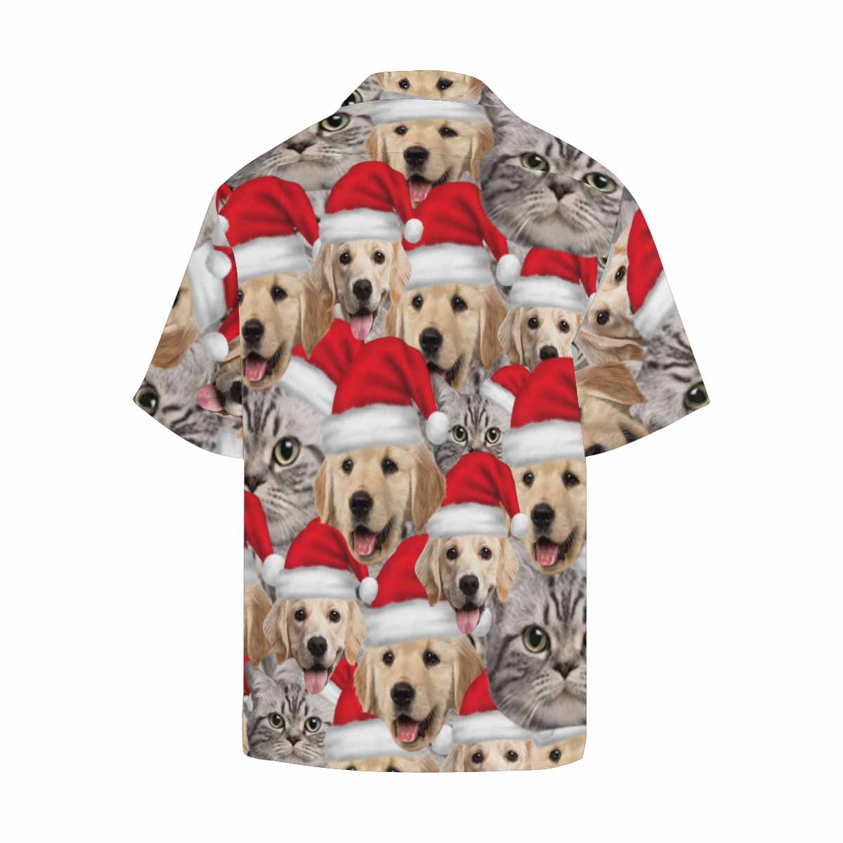 Custom Face Pet Red Christmas Hat Men's All Over Print Hawaiian Shirt