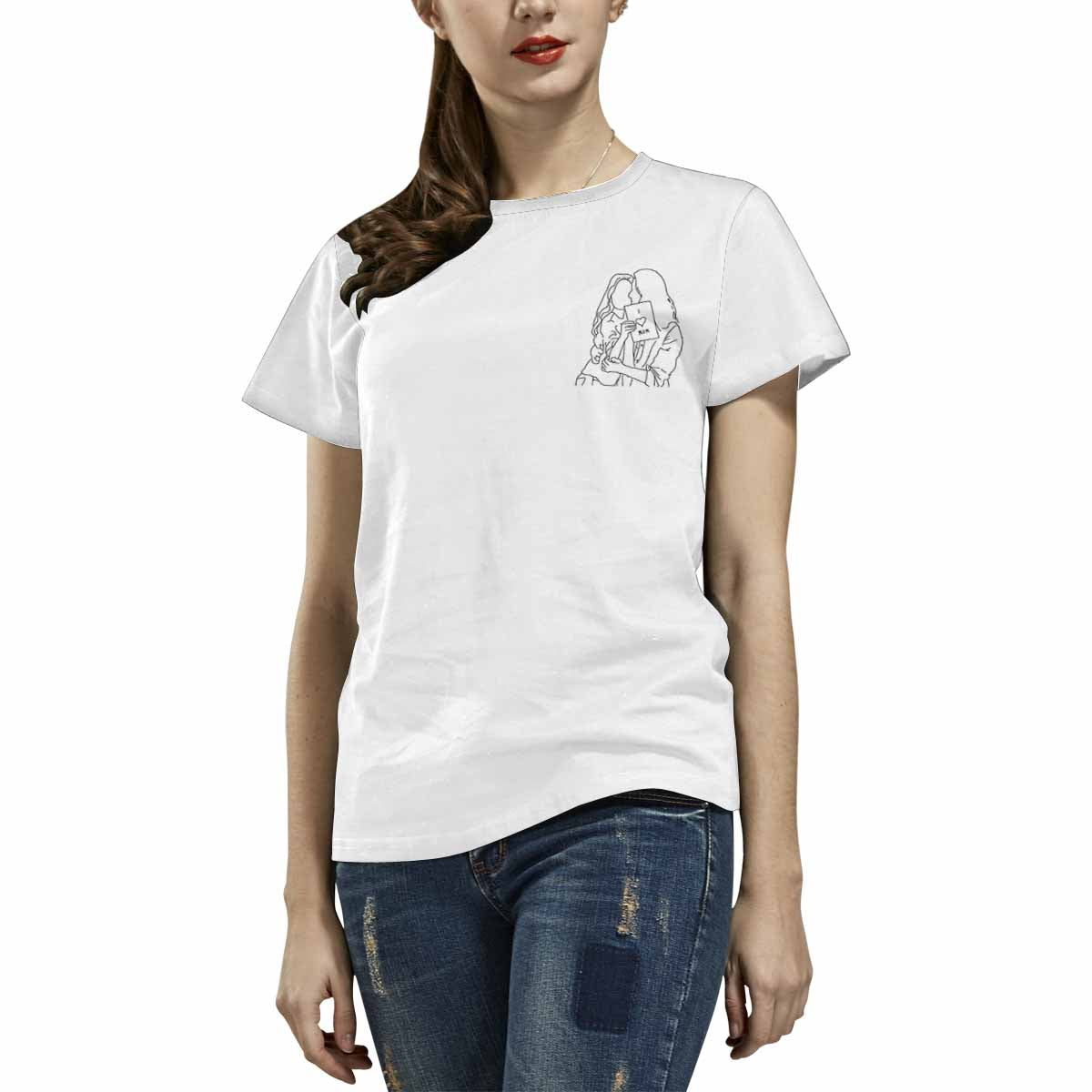 Custom Portrait Outline Shirt, Line Art Photo Shirt For Female, Custom Women's All Over Print T-shirt, Photo Outline Outfit For Mother And Daughter