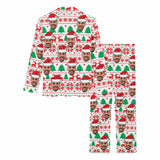 Custom Face Pajamas Green Tree&Red Snowflake Sleepwear Personalized Women's Long Pajama Set