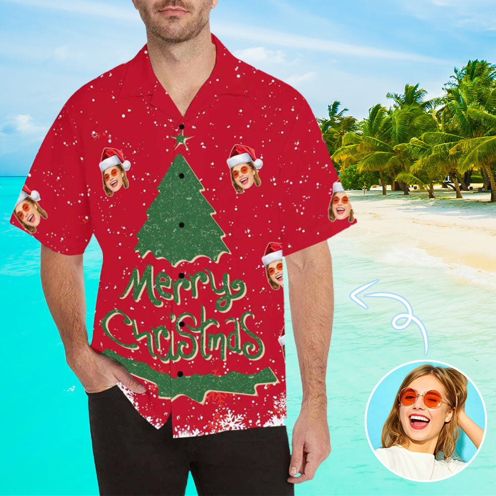 Custom Face Merry Christmas Men's All Over Print Hawaiian Shirt