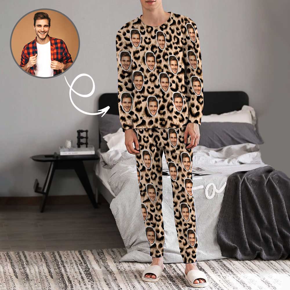 Custom Face Leopard Men's Long Pajama Set