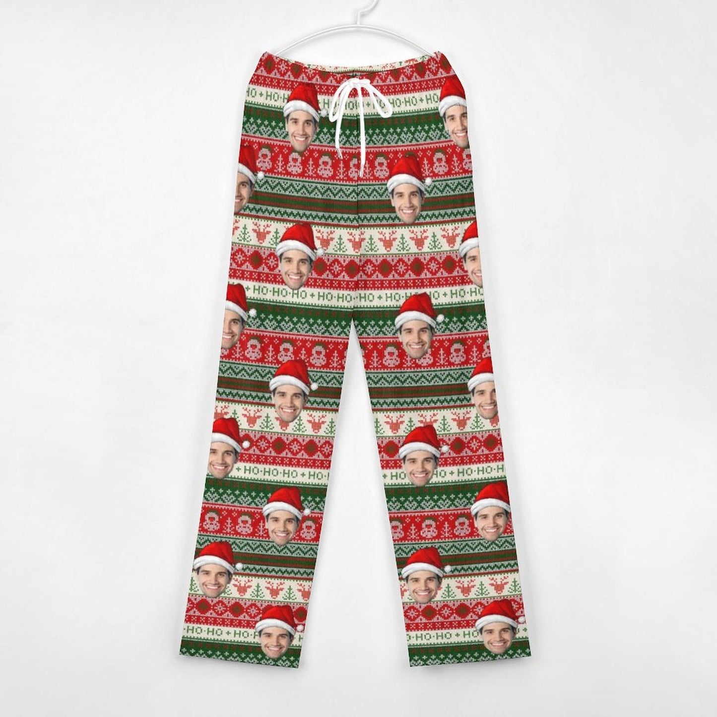 Personalized Long Pajama Pants Unisex Lacing Custom Face Christmas Hat Sleepwear Slumber Party