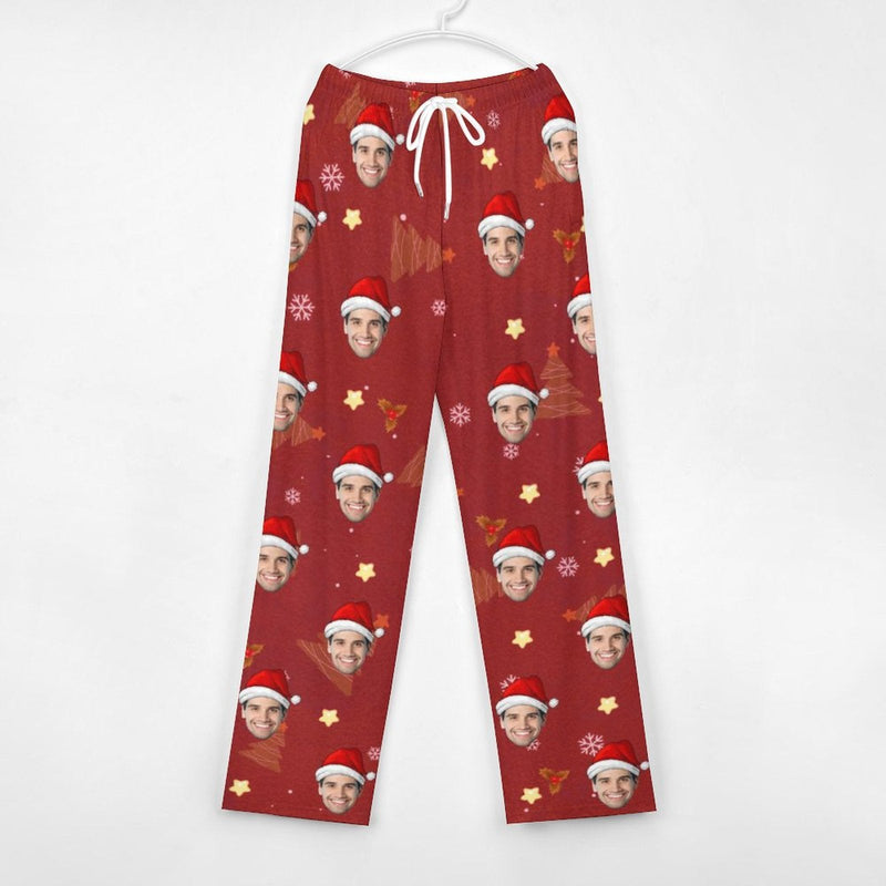 Personalized Long Pajama Pants Unisex Lacing Custom Face Christmas Tree Sleepwear Slumber Party