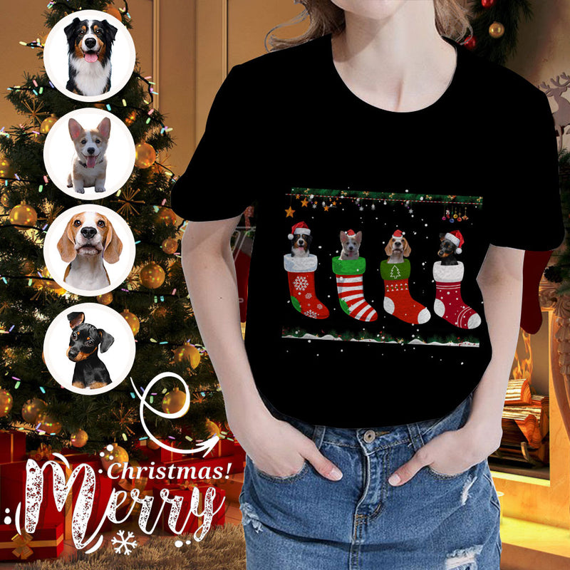 Custom Face Christmas Stocking Women's All Over Print T-shirt