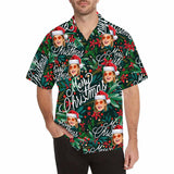 Custom Face Small Red Flowers Christmas Men's All Over Print Hawaiian Shirt