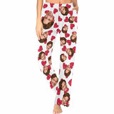 Custom Face Red Heart Sleepwear Personalized Women's Slumber Party Long Pajama Pants