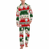 Custom Face Pajamas Red&Green Horizontal Stripe Sleepwear Personalized Men's Long Pajama Set