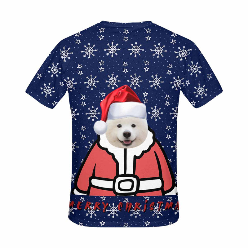 Custom Face Cute Puppy Christmas Hat Women's All Over Print T-shirt