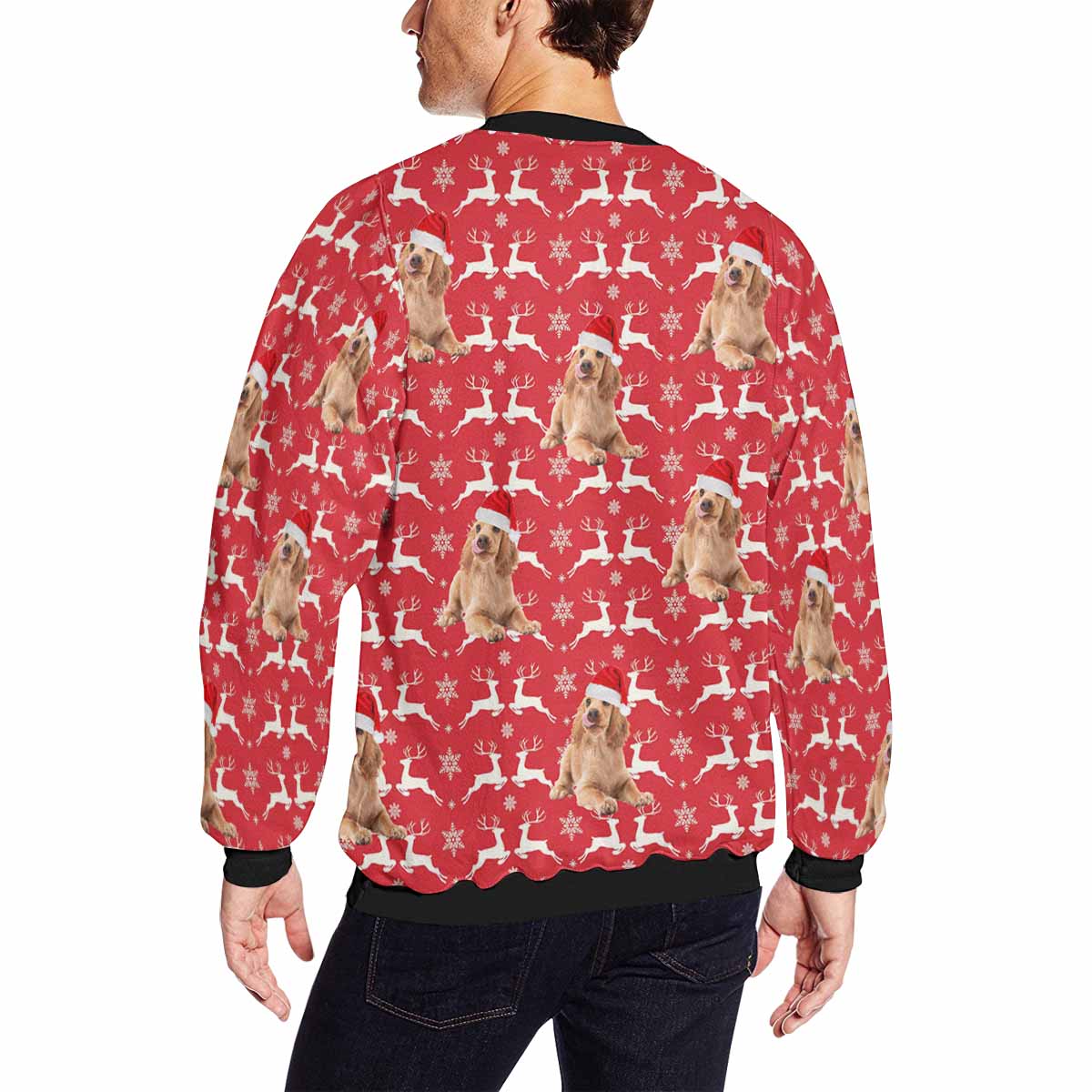 Personalized Christmas Deer With Pet's Face, Custom Photo Men's All Over Print Crewneck Sweatshirt