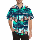 Custom Face Blue Sky Coconut Tree Men's All Over Print Hawaiian Shirt