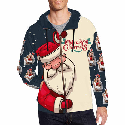 Custom Photo Merry Christmas Loving Couple Men's All Over Print Full Zip Hoodie