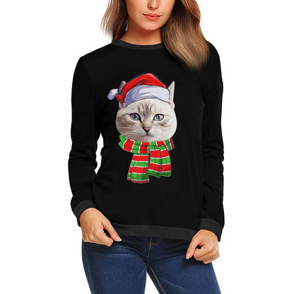 Custom Pet's Face Christmas Women's All Over Print Crewneck Sweatshirt, Personalized Sweater With Photo