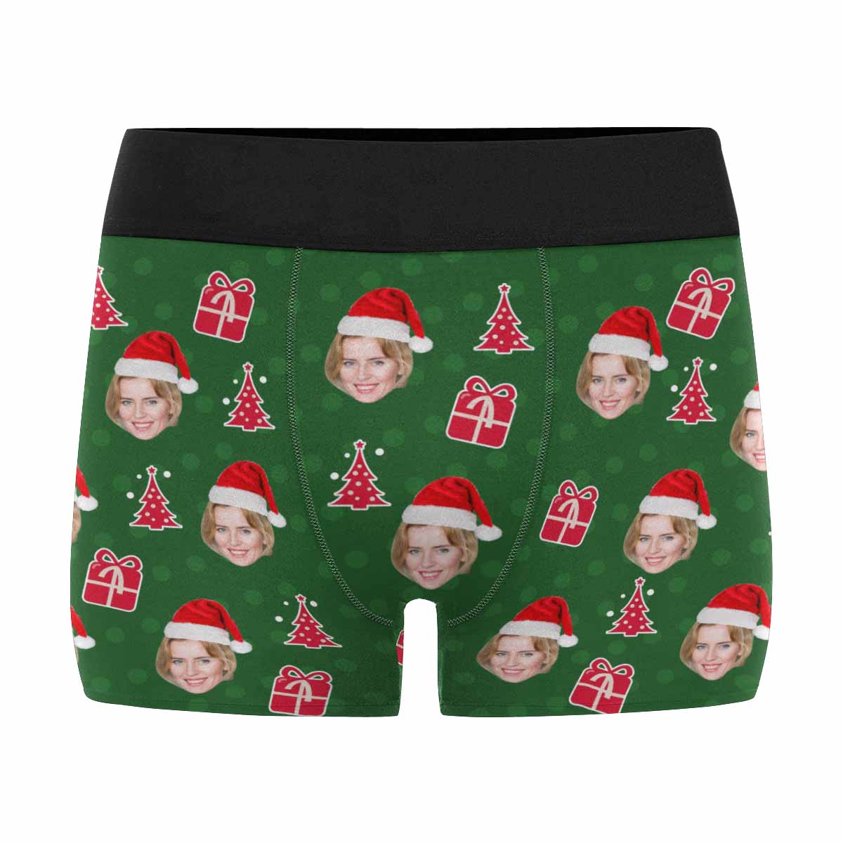 Custom Face Men's All Over Print Boxer Briefs Personalized Christmas Green Gifts Underwear