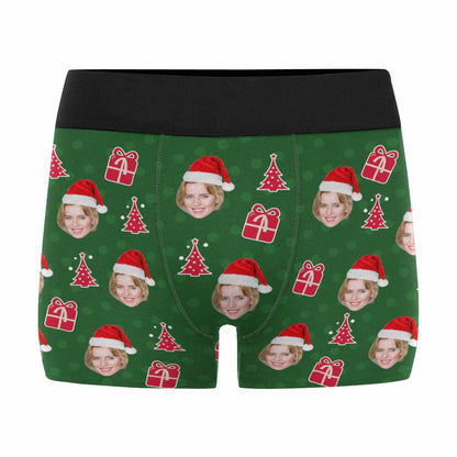 Custom Face Men's All Over Print Boxer Briefs Personalized Christmas Green Gifts Underwear