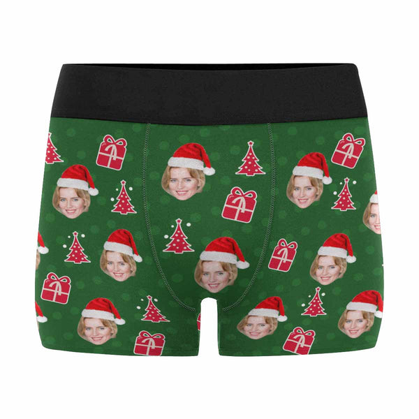 Custom Face Boxers Underwear Personalized Christmas Green Gifts Mens' All Over Print Boxer Briefs