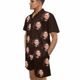 Personalized Pajamas Loungewear Custom Face Black Men's V-Neck Short Pajama Set