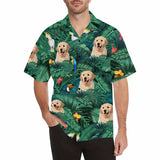 Custom Pet's Face Leaves Men's All Over Print Hawaiian Shirt, Personalized Aloha Shirt With Photo Summer Beach Party As Gift for Vacation