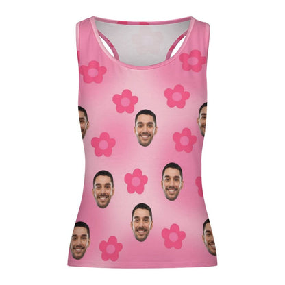 Custom Face Tops Pink Flower Women's Racerback Yoga Tank Top