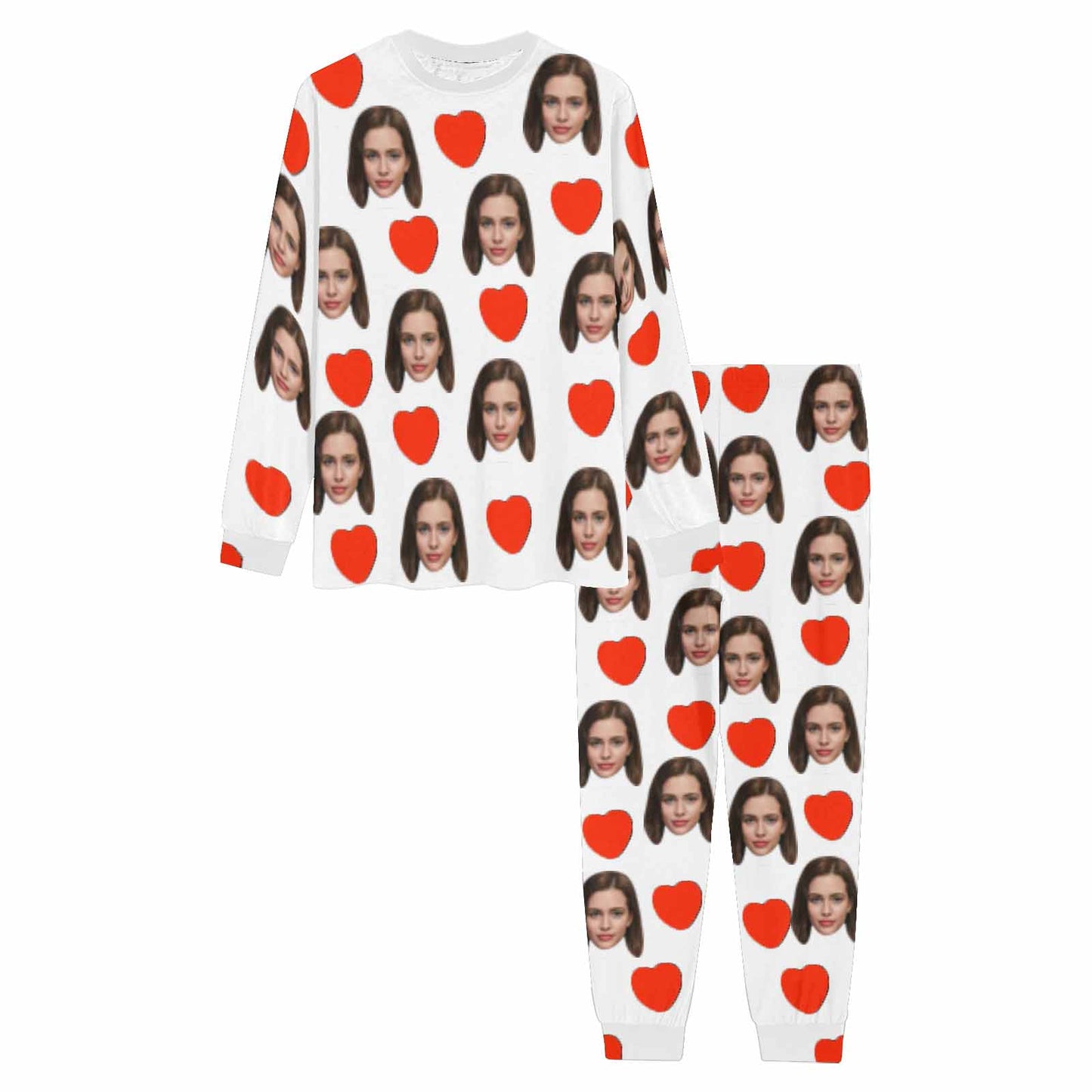 Custom Face Love Heart Girlfriend White Men's Long Pajama Set