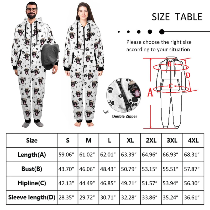 Custom Pet Face Dog Bones Onesie Pajamas Flannel Fleece Adult Jumpsuit Homewear