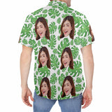 Custom Face Green Leaves Men's Crinkle Thin Hawaiian Shirt