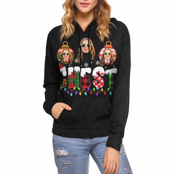 Printing Christmas Chest Hoodie with Face, Custom Women's All Over Print Hoodie Surprise Gifts for Mon Wife Girlfriend