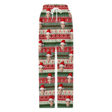 Personalized Long Pajama Pants Unisex Lacing Custom Face Christmas Hat Sleepwear Slumber Party