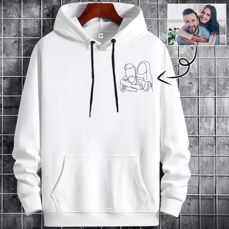 Custom Portrait Outline Shirt, Line Art Photo Shirt For Male, Custom Men's All Over Print Hoodie, Photo Outline Outfit For Couple