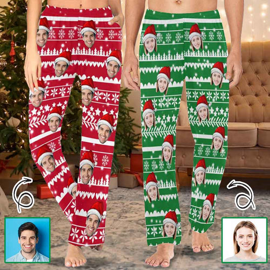 Personalized Long Pajama Pants for Men&Women Custom Face Christmas Snowflake Sleepwear Slumber Party