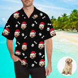 Custom Face Cute Puppy Footprints Christmas Men's All Over Print Hawaiian Shirt