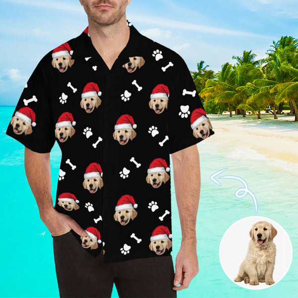 Custom Face Cute Puppy Footprints Christmas Men's All Over Print Hawaiian Shirt