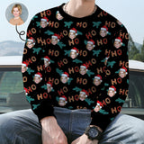 Personalized Christmas Ho Black With Face, Custom Photo Men's All Over Print Crewneck Sweatshirt