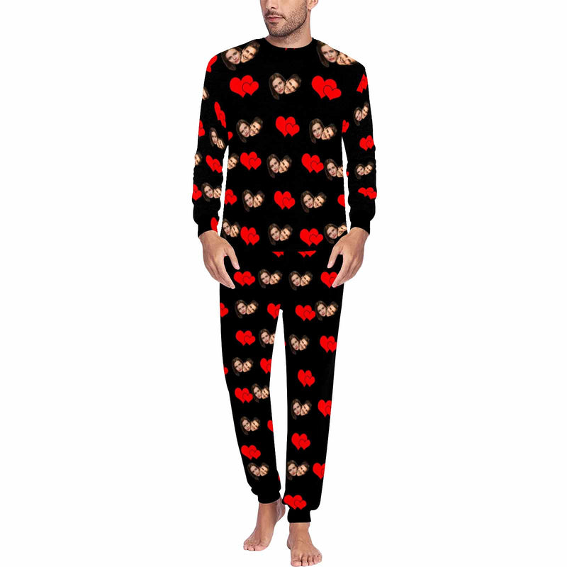 Custom Face Sweet Love Heart Men's Long Pajama Set