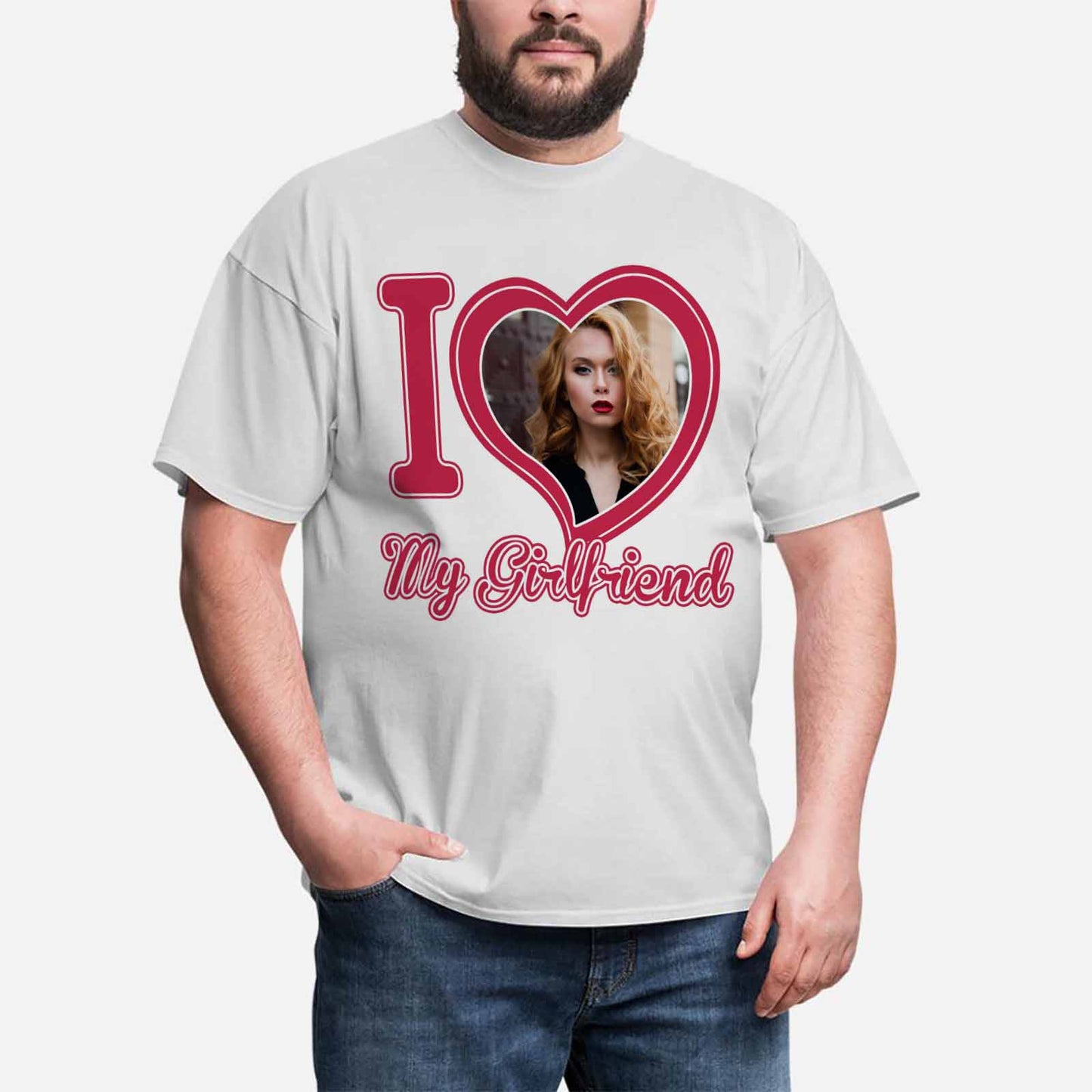 Custom Photo I Love My Girlfriend Cute Tee Put Your Photo on Shirt Unique Design Men's All Over Print T-shirt