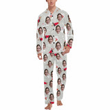 Custom Face Pajamas White Bear&Dog Sleepwear Personalized Men's Long Pajama Set