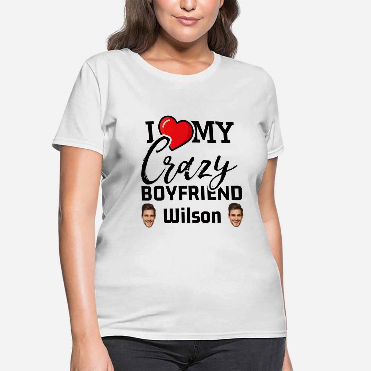 Custom Face&Name I Love My Crazy Boyfriend Women's All Over Print T-shirt