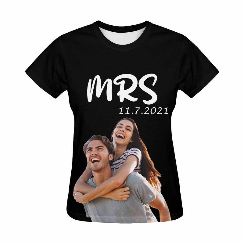Custom Photo&Date Mrs Loving Couple Women's All Over Print T-shirt