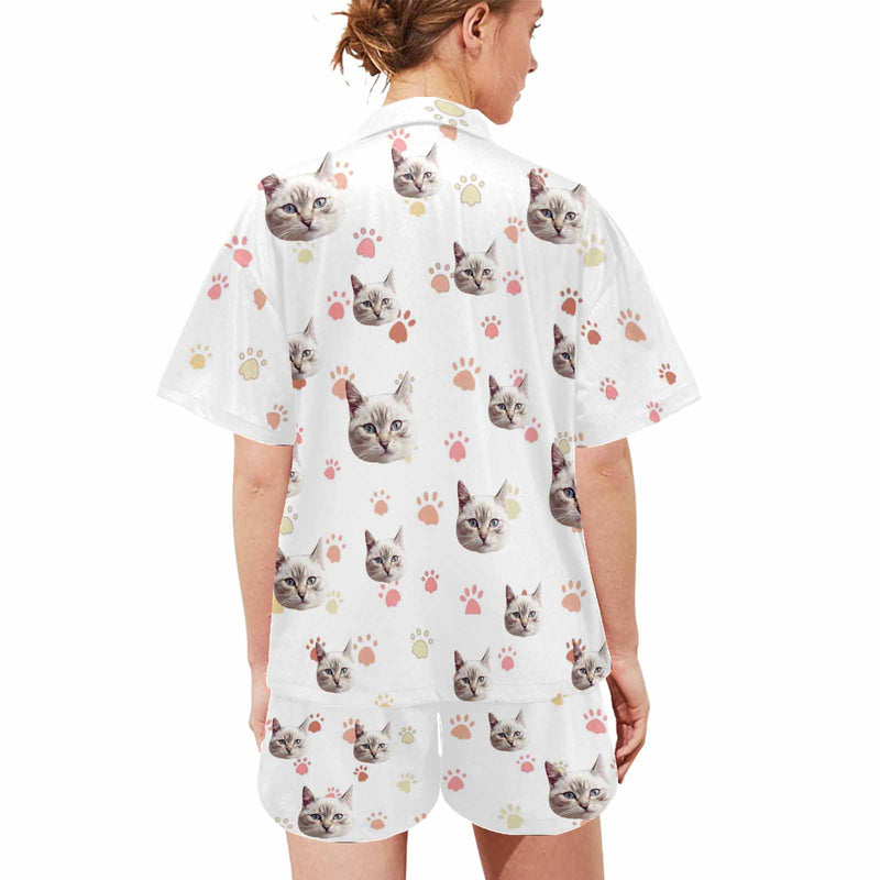 Custom Face My Cat Loungewear Personalized Photo Sleepwear Women's V-Neck Short Pajama Set