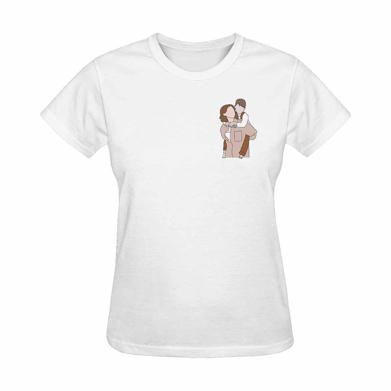 Custom Portrait Outline Shirt, Line Art Photo Shirt For Female, Custom Women's All Over Print T-shirt, Photo Outline Outfit For Mother White