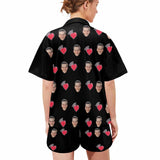 Custom Face Lover Heart Crown Loungewear Personalized Photo Sleepwear Women's V-Neck Short Pajama Set