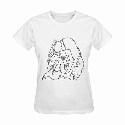 Custom Portrait Outline Shirt, Line Art Photo Shirt For Female, Custom Women's All Over Print T-shirt, Photo Outline Outfit For Mother and Daughter