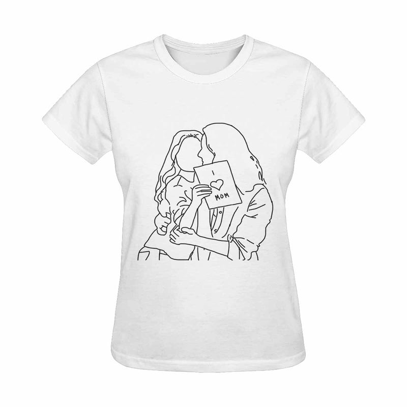 Custom Portrait Outline Shirt, Line Art Photo Shirt For Female, Custom Women's All Over Print T-shirt, Photo Outline Outfit For Mother and Daughter