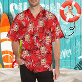 Custom Face Red Pineapple Men's All Over Print Hawaiian Shirt, Personalized Aloha Shirt With Photo Summer Beach Party As Gift for Vacation