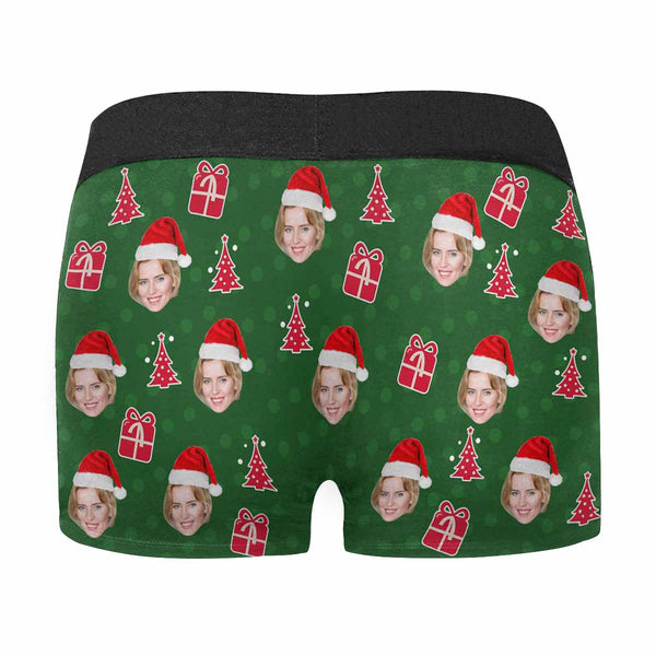 Custom Face Men's All Over Print Boxer Briefs Personalized Christmas Green Gifts Underwear