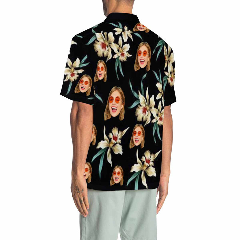 Custom Face Black Men's All Over Print Hawaiian Shirt