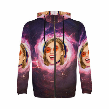 Custom Face Purple Whirlpool Men's All Over Print Full Zip Hoodie