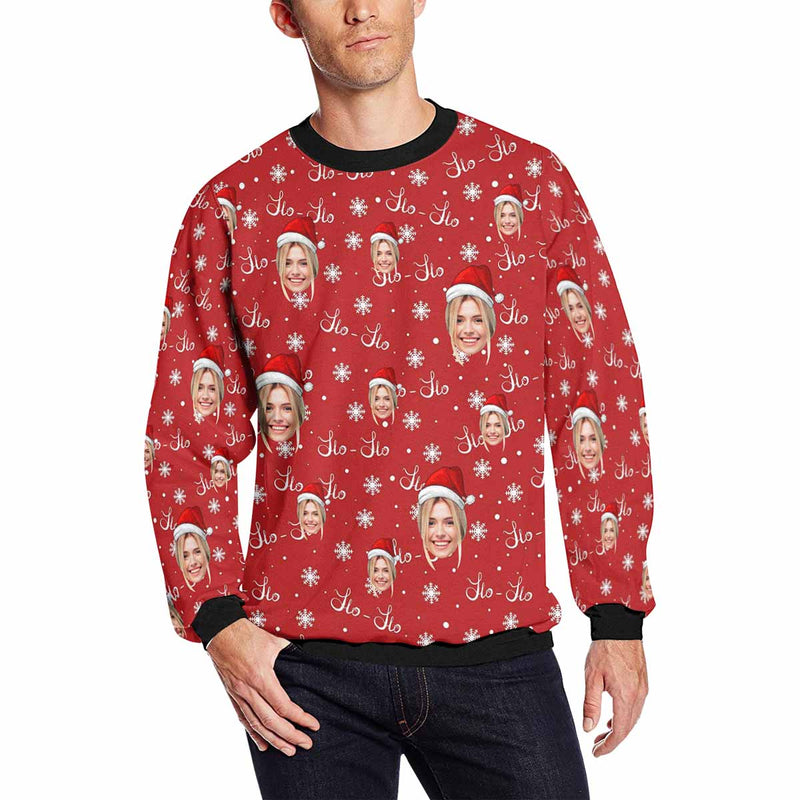 Personalized Christmas Ho Sweater With Face, Custom Photo Men's All Over Print Crewneck Sweatshirt